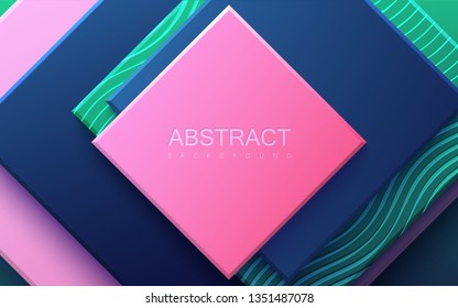 Modern cover design. Vector minimal illustration. Advertising banner design. Abstract background with multicolored geometric planes. Architectural composition with square shapes