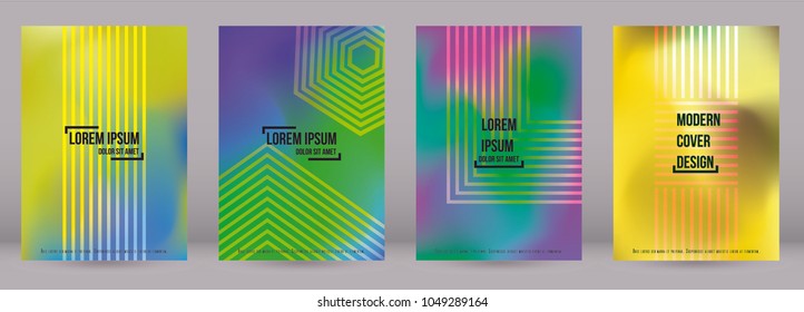 Modern Cover Design for your Business with Abstract Lines and Holography Background. Futuristic Poster, Flyer, Layout with Liquid Pattern for Branding, Identity. Vector minimalistic brochure. A4 set