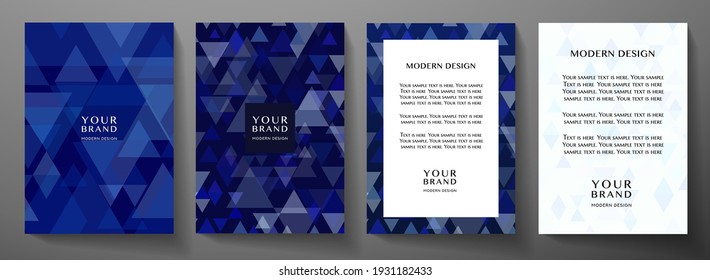 Modern cover, frame design set with abstract creative triangle pattern. Blue geometric vector backdrop for notebook cover, business background, brochure template