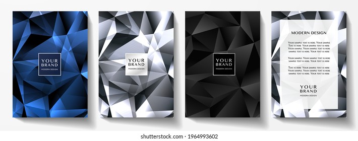 Modern cover, frame design set. Luxury premium polygon pattern (triangle texture) background useful for notebook cover, business poster, royal brochure template