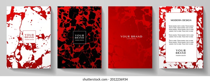 Modern cover, frame design set. Creative fashionable background with light abstract marble pattern. Premium trendy vector for makeup catalog, brochure template, restaurant menu, note book