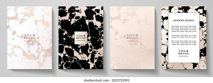 Modern cover, frame design set. Creative fashionable background with abstract marble pattern. Elegant trendy vector for catalog, brochure template, restaurant menu, beauty booklet