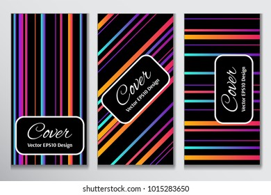 Modern cover gradient stripe background. Contrast cover for front of invitation. Layout with colorful gradient stripes on black background for marketing purpose.