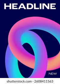 Modern cover template with abstract bright gradient 3D shapes on a dark background.