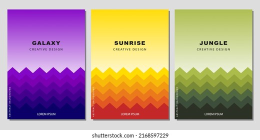 Modern Cover Template Design. Galaxy, Sunrise, Jungle Color Concept. Set of trendy gradient zigzags for presentations, magazines, flyers, annual reports, posters and business cards.
