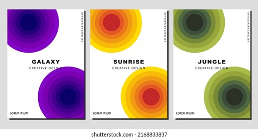 Modern Cover Template Design. Galaxy, Sunrise, Jungle Color Concept. Set of trendy gradient cirle for presentations, magazines, flyers, annual reports, posters and business cards.