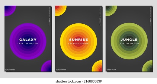 Modern Cover Template Design. Galaxy, Sunrise, Jungle Color Concept. Set of trendy gradient cirle for presentations, magazines, flyers, annual reports, posters and business cards.