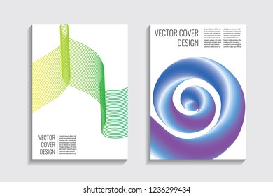 Modern covers. Blended gradient wavy lines shape. Futuristic minimalistic design with a multi-colored bionic background. A4 format. Eps10 vector. For poster, layout, placard, grunge paper, card, book