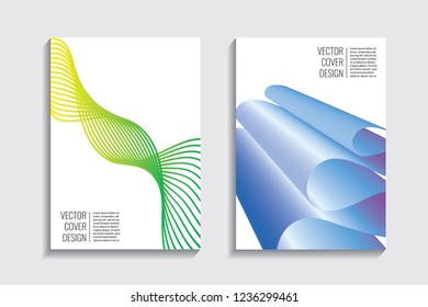 Modern covers. Blended gradient wavy lines shape. Futuristic minimalistic design with a multi-colored bionic background. A4 format. Eps10 vector. For poster, layout, placard, grunge paper, card, book