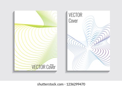 Modern covers. Blended gradient wavy lines shape. Futuristic minimalistic design with a multi-colored bionic background. A4 format. Eps10 vector. For poster, layout, placard, grunge paper, card, book