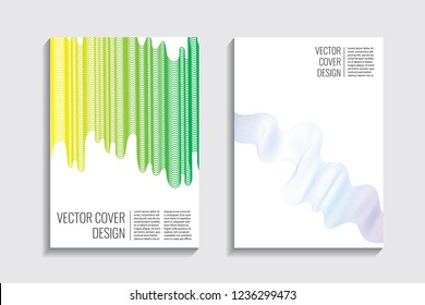 Modern covers. Blended gradient wavy lines shape. Futuristic minimalistic design with a multi-colored bionic background. A4 format. Eps10 vector. For poster, layout, placard, grunge paper, card, book