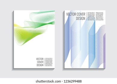 Modern covers. Blended gradient wavy lines shape. Futuristic minimalistic design with a multi-colored bionic background. A4 format. Eps10 vector. For poster, layout, placard, grunge paper, card, book