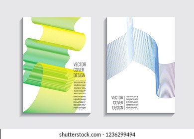 Modern covers. Blended gradient wavy lines shape. Futuristic minimalistic design with a multi-colored bionic background. A4 format. Eps10 vector. For poster, layout, placard, grunge paper, card, book