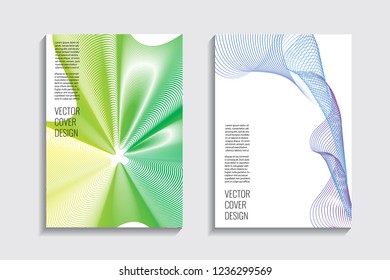 Modern covers. Blended gradient wavy lines shape. Futuristic minimalistic design with a multi-colored bionic background. A4 format. Eps10 vector. For poster, layout, placard, grunge paper, card, book
