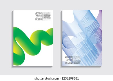 Modern covers. Blended gradient wavy lines shape. Futuristic minimalistic design with a multi-colored bionic background. A4 format. Eps10 vector. For poster, layout, placard, grunge paper, card, book