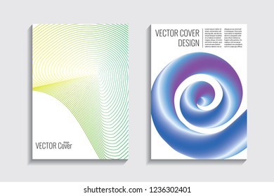 Modern covers. Blended gradient wavy lines shape. Futuristic minimalistic design with a multi-colored bionic background. A4 format. Eps10 vector. For poster, layout, placard, grunge paper, card, book