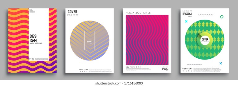 Modern covers design. Geometric halftone gradients and striped line. Vector illustration of bright color abstract pattern background with line gradient texture for minimal dynamic cover design.