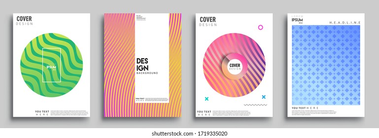 Modern covers design. Geometric halftone gradients and striped line. Vector illustration of bright color abstract pattern background with line gradient texture for minimal dynamic cover design.