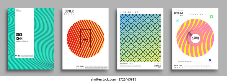 Diseño de cubiertas modernas. Gradientes geométricos de medio tono y línea rayada. Ilustración vectorial de fondo de patrón abstracto de color brillante con textura de gradiente de línea para un diseño de tapa dinámica mínimo.