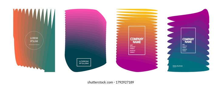 Vector de conjunto de diseño de cubiertas modernas. Resumen de estilo retro de neón brillante. Líneas de gradiente de medio tono de textura de líquido colorido dinámico. Fondo líquido de forma geométrica futurista. Plantillas minimalistas