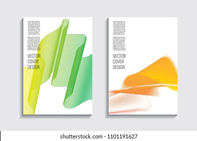 Modern covers with gradient wavy line shapes. Futuristic minimal design with a multi-colored bionic background. A4 format. Eps10 vector. For poster, layout, placard, grunge paper, card, book.