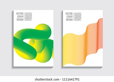Modern covers with gradient wavy line shapes. Futuristic minimal design with a multi-colored bionic background. A4 format. Eps10 vector. For poster, layout, placard, grunge paper, card, book.