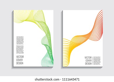 Modern covers with gradient wavy line shapes. Futuristic minimal design with a multi-colored bionic background. A4 format. Eps10 vector. For poster, layout, placard, grunge paper, card, book.