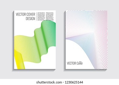 Modern covers with gradient wavy line shapes. Futuristic minimal design with a multi-colored bionic background. A4 format. Eps10 vector. For poster, layout, placard, grunge paper, card, book.