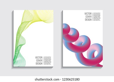 Modern covers with gradient wavy line shapes. Futuristic minimal design with a multi-colored bionic background. A4 format. Eps10 vector. For poster, layout, placard, grunge paper, card, book.