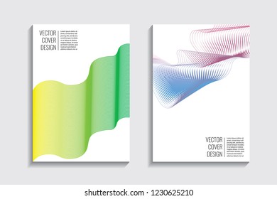 Modern covers with gradient wavy line shapes. Futuristic minimal design with a multi-colored bionic background. A4 format. Eps10 vector. For poster, layout, placard, grunge paper, card, book.