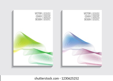 Modern covers with gradient wavy line shapes. Futuristic minimal design with a multi-colored bionic background. A4 format. Eps10 vector. For poster, layout, placard, grunge paper, card, book.