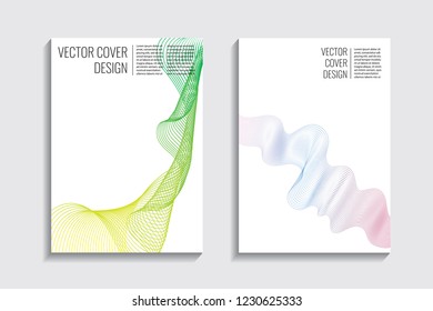 Modern covers with gradient wavy line shapes. Futuristic minimal design with a multi-colored bionic background. A4 format. Eps10 vector. For poster, layout, placard, grunge paper, card, book.