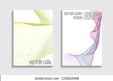Modern covers with gradient wavy line shapes. Futuristic minimal design with a multi-colored bionic background. A4 format. Eps10 vector. For poster, layout, placard, grunge paper, card, book.