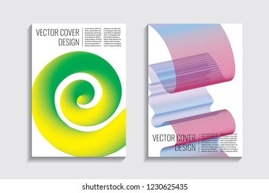 Modern covers with gradient wavy line shapes. Futuristic minimal design with a multi-colored bionic background. A4 format. Eps10 vector. For poster, layout, placard, grunge paper, card, book.