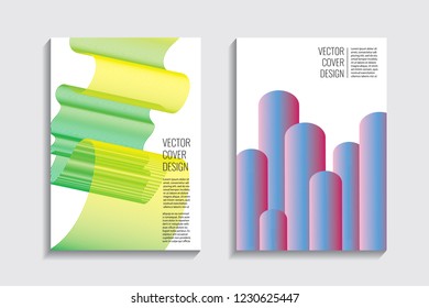 Modern covers with gradient wavy line shapes. Futuristic minimal design with a multi-colored bionic background. A4 format. Eps10 vector. For poster, layout, placard, grunge paper, card, book.