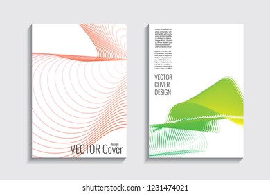 Modern covers with gradient wavy line shapes. Futuristic minimal design with a multi-colored bionic background. A4 format. Eps10 vector. For poster, layout, placard, grunge paper, card, book.