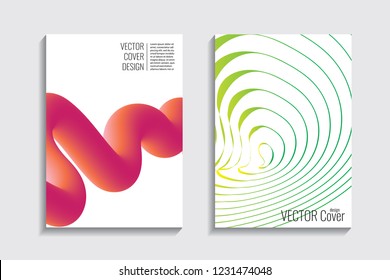 Modern covers with gradient wavy line shapes. Futuristic minimal design with a multi-colored bionic background. A4 format. Eps10 vector. For poster, layout, placard, grunge paper, card, book.