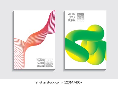 Modern covers with gradient wavy line shapes. Futuristic minimal design with a multi-colored bionic background. A4 format. Eps10 vector. For poster, layout, placard, grunge paper, card, book.