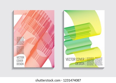Modern covers with gradient wavy line shapes. Futuristic minimal design with a multi-colored bionic background. A4 format. Eps10 vector. For poster, layout, placard, grunge paper, card, book.