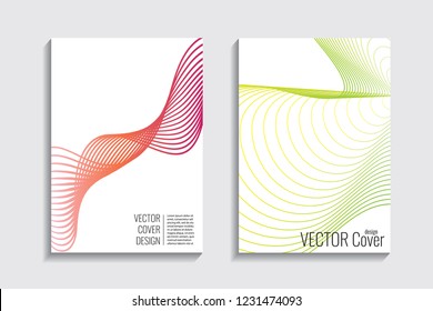 Modern covers with gradient wavy line shapes. Futuristic minimal design with a multi-colored bionic background. A4 format. Eps10 vector. For poster, layout, placard, grunge paper, card, book.