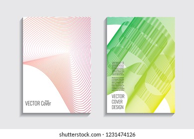 Modern covers with gradient wavy line shapes. Futuristic minimal design with a multi-colored bionic background. A4 format. Eps10 vector. For poster, layout, placard, grunge paper, card, book.