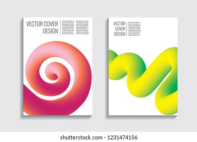 Modern covers with gradient wavy line shapes. Futuristic minimal design with a multi-colored bionic background. A4 format. Eps10 vector. For poster, layout, placard, grunge paper, card, book.