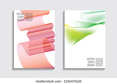 Modern covers with gradient wavy line shapes. Futuristic minimal design with a multi-colored bionic background. A4 format. Eps10 vector. For poster, layout, placard, grunge paper, card, book.