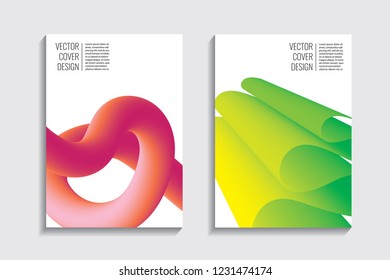 Modern covers with gradient wavy line shapes. Futuristic minimal design with a multi-colored bionic background. A4 format. Eps10 vector. For poster, layout, placard, grunge paper, card, book.