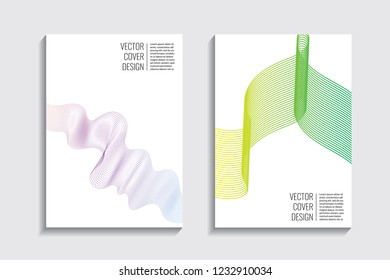 Modern covers with gradient wavy line shapes. Futuristic minimal design with a multi-colored bionic background. A4 format. Eps10 vector. For poster, layout, placard, grunge paper, card, book.
