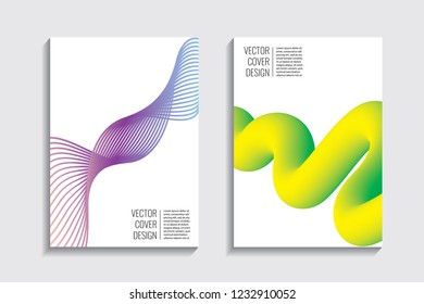 Modern covers with gradient wavy line shapes. Futuristic minimal design with a multi-colored bionic background. A4 format. Eps10 vector. For poster, layout, placard, grunge paper, card, book.