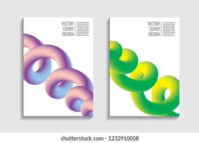 Modern covers with gradient wavy line shapes. Futuristic minimal design with a multi-colored bionic background. A4 format. Eps10 vector. For poster, layout, placard, grunge paper, card, book.
