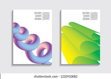 Modern covers with gradient wavy line shapes. Futuristic minimal design with a multi-colored bionic background. A4 format. Eps10 vector. For poster, layout, placard, grunge paper, card, book.