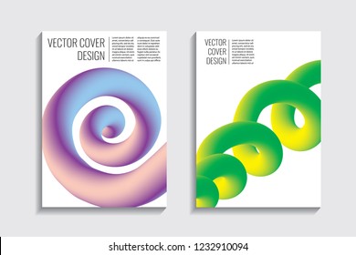 Modern covers with gradient wavy line shapes. Futuristic minimal design with a multi-colored bionic background. A4 format. Eps10 vector. For poster, layout, placard, grunge paper, card, book.