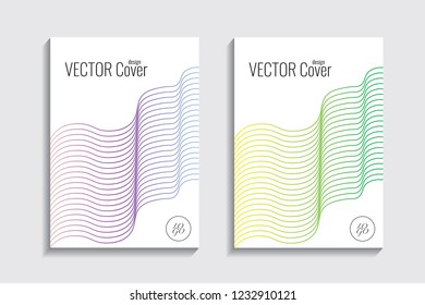 Modern covers with gradient wavy line shapes. Futuristic minimal design with a multi-colored bionic background. A4 format. Eps10 vector. For poster, layout, placard, grunge paper, card, book.